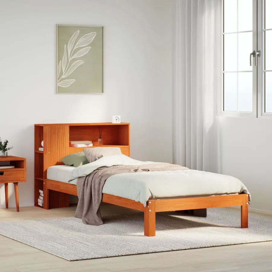 Lit bibliothèque sans matelas cire marron 100x200 cm pin massif