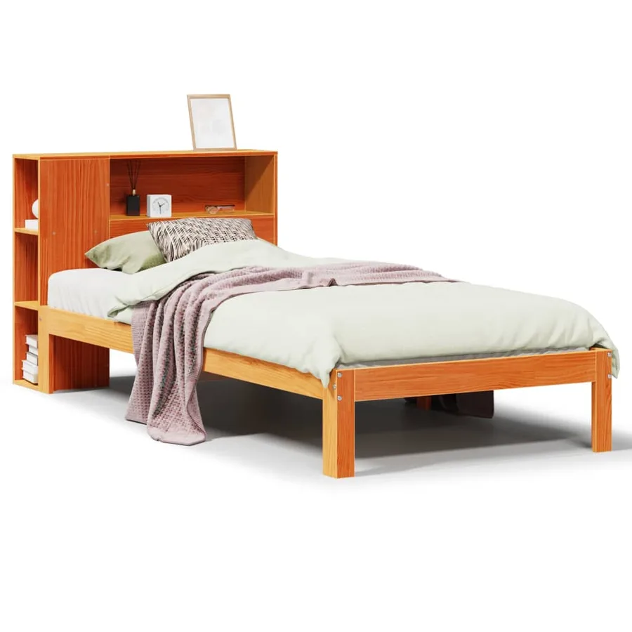 Lit bibliothèque sans matelas cire marron 100x200 cm pin massif - 2