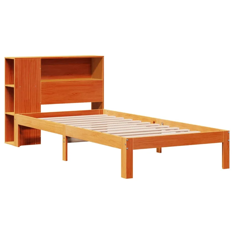 Lit bibliothèque sans matelas cire marron 100x200 cm pin massif - 3