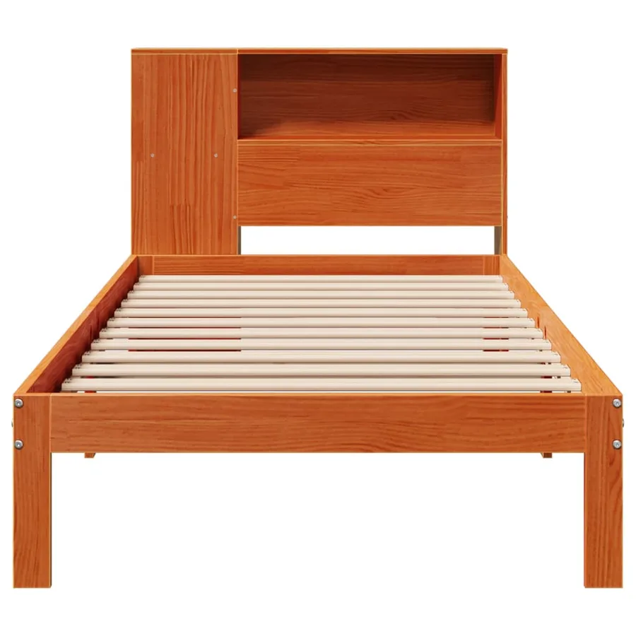 Lit bibliothèque sans matelas cire marron 100x200 cm pin massif - 4
