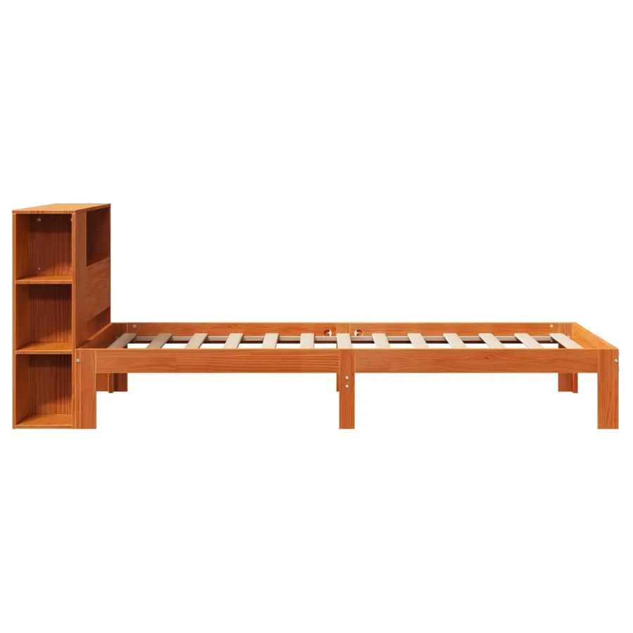 Lit bibliothèque sans matelas cire marron 100x200 cm pin massif - 7