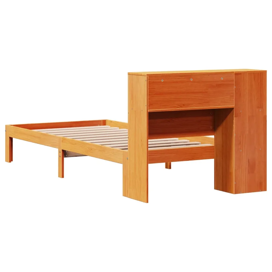 Lit bibliothèque sans matelas cire marron 100x200 cm pin massif - 8