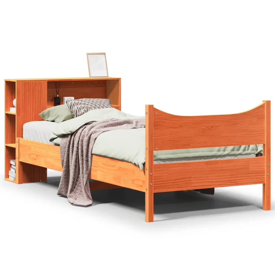 Cadre de lit sans matelas cire marron 100x200cm bois pin massif - 2