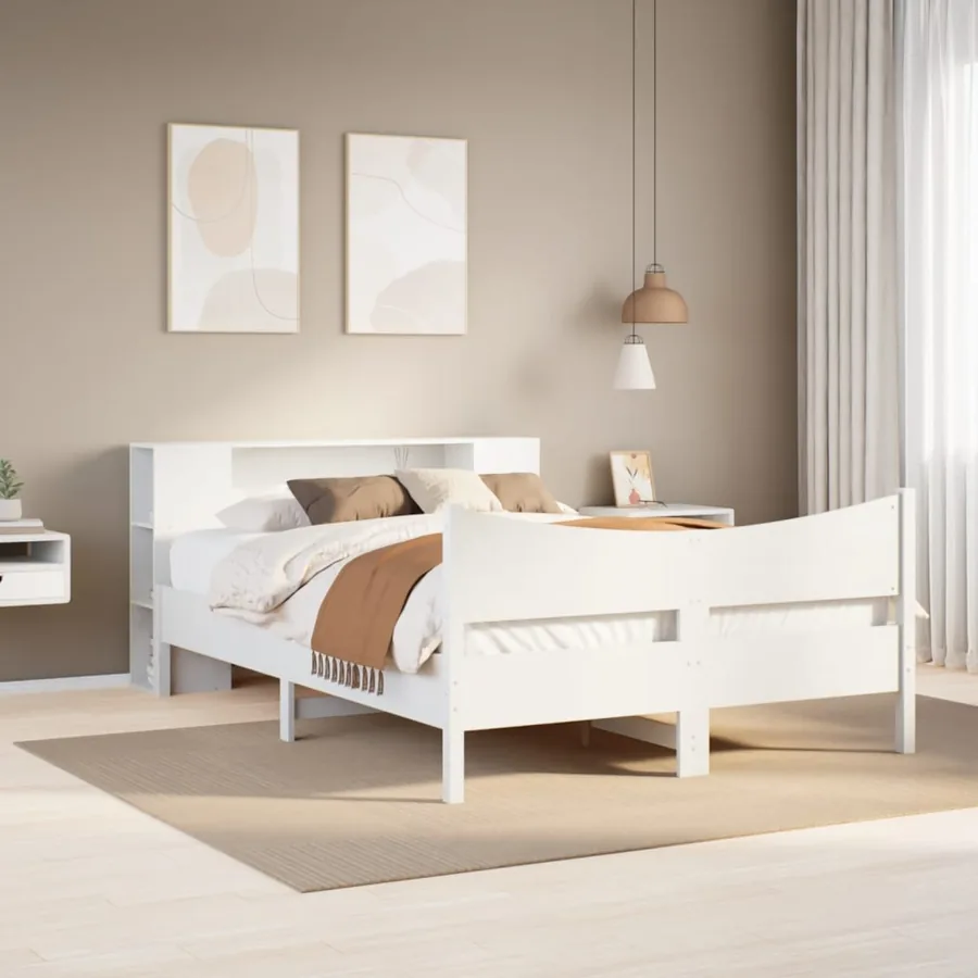 Cadre de lit sans matelas blanc 135x190 cm bois de pin massif