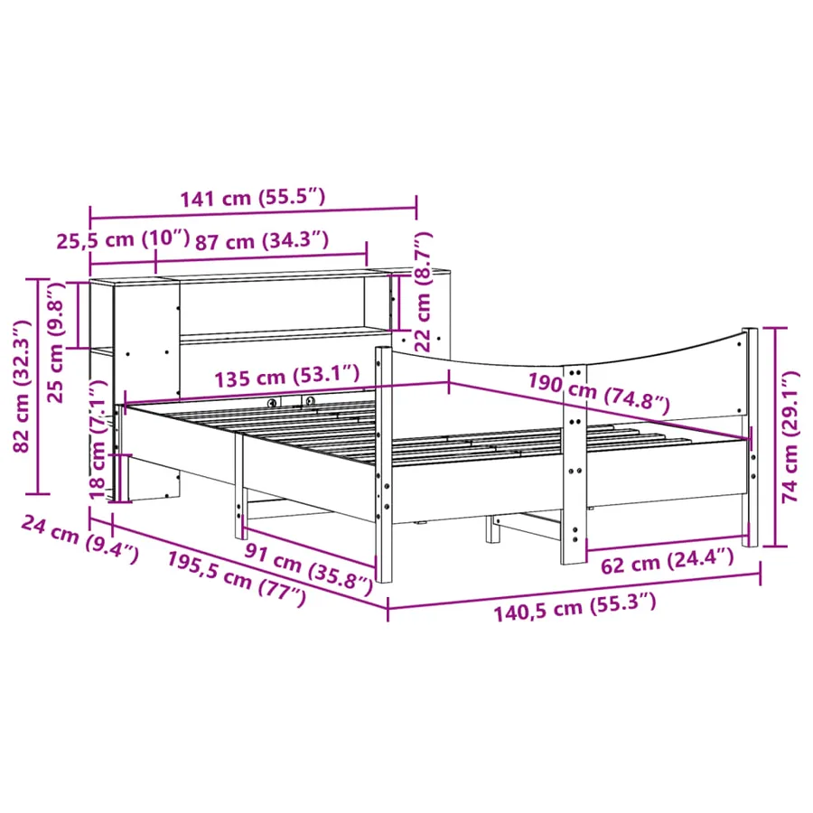 Cadre de lit sans matelas blanc 135x190 cm bois de pin massif - 11