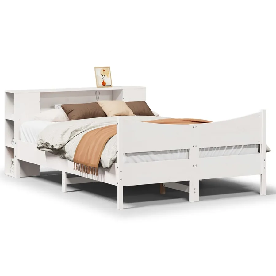 Cadre de lit sans matelas blanc 135x190 cm bois de pin massif - 2