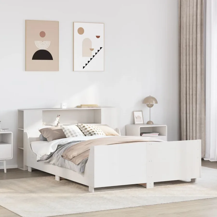 Cadre de lit sans matelas blanc 135x190 cm bois de pin massif