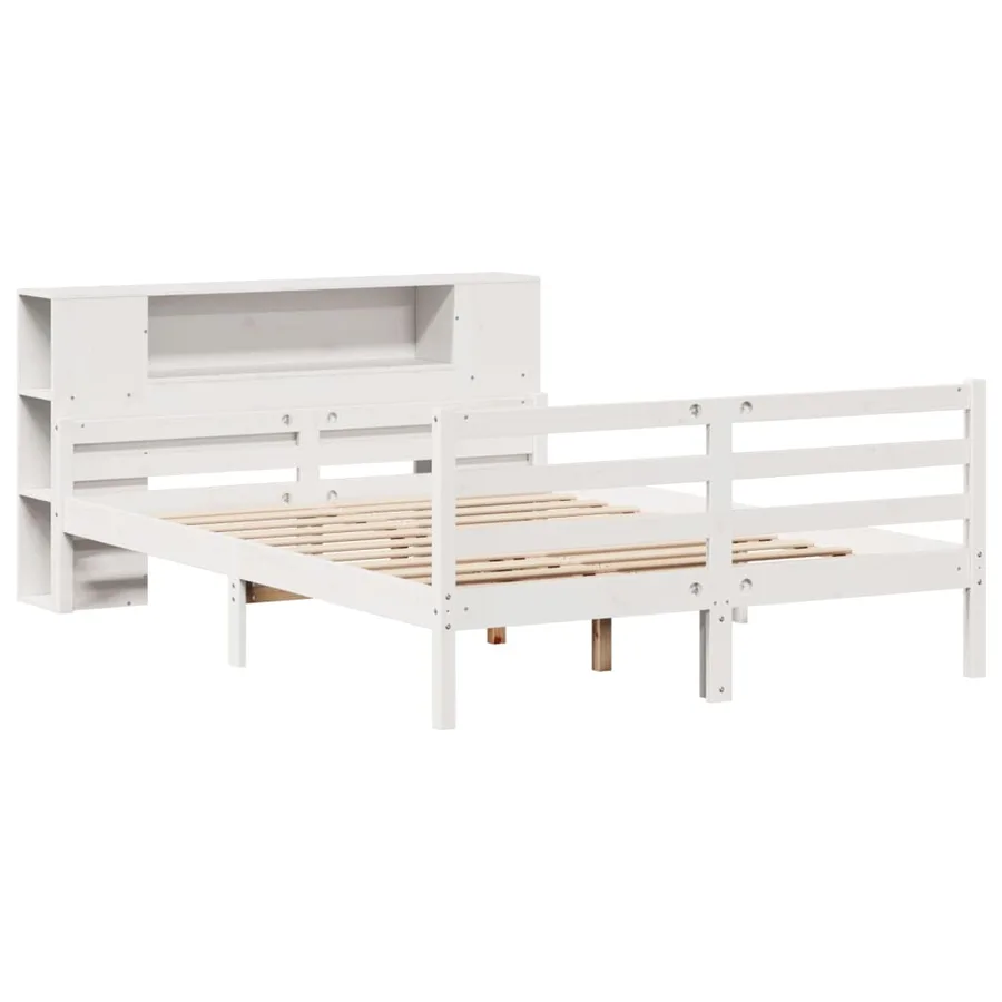 Lit bibliothèque sans matelas blanc 135x190 cm bois pin massif - 3