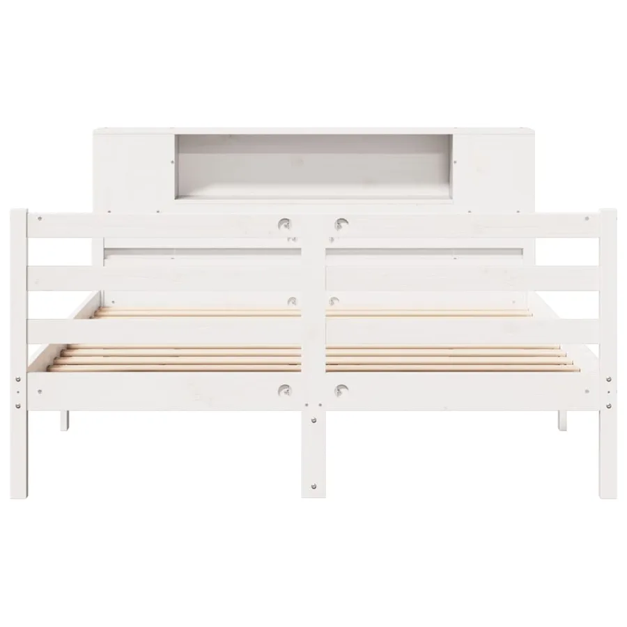 Lit bibliothèque sans matelas blanc 135x190 cm bois pin massif - 4