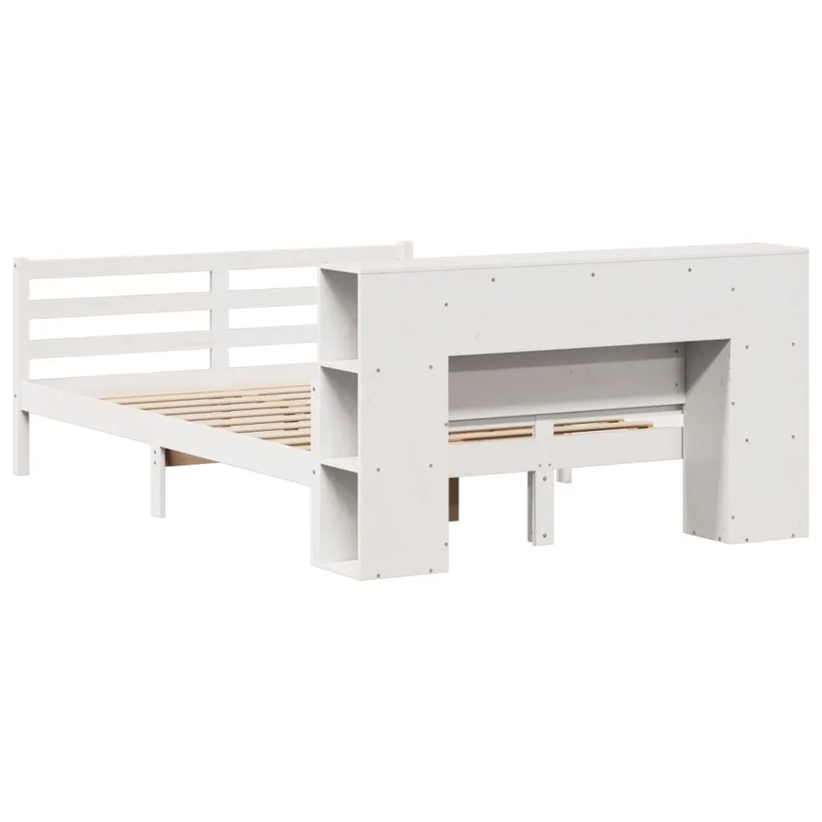 Lit bibliothèque sans matelas blanc 135x190 cm bois pin massif - 6