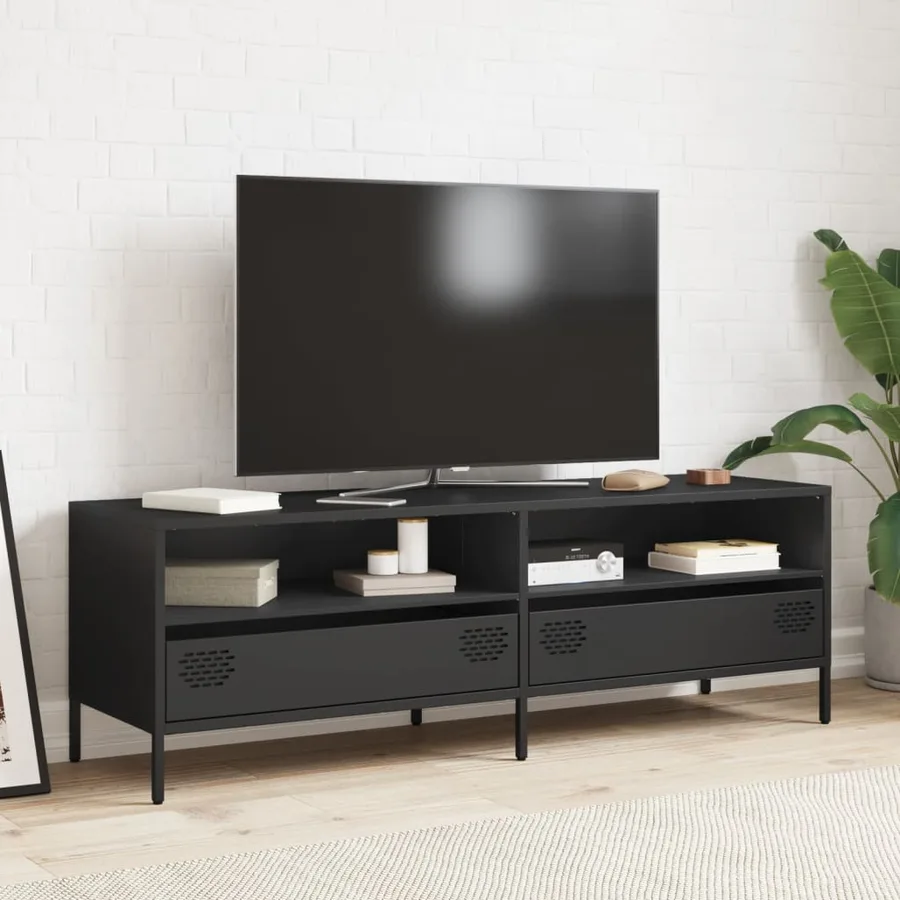 Meuble TV noir 135x39x43,5 cm acier laminé à froid - 3