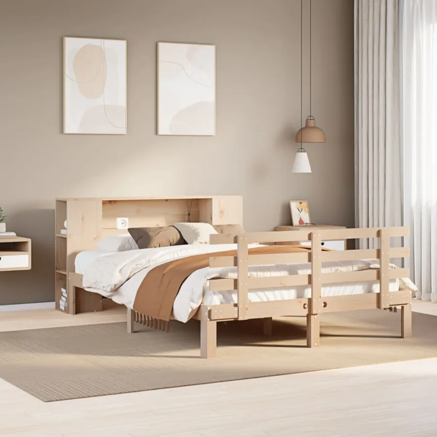Lit bibliothèque sans matelas 135x190 cm bois de pin massif