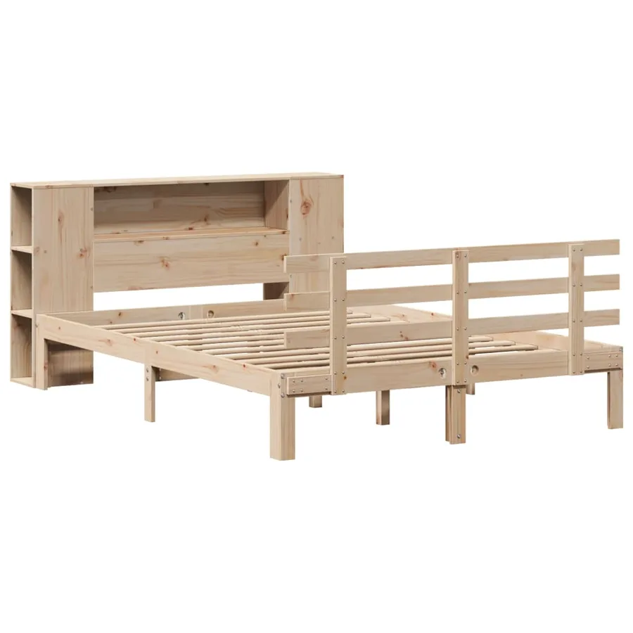 Lit bibliothèque sans matelas 135x190 cm bois de pin massif - 3