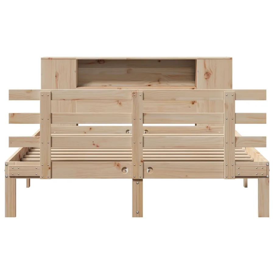 Lit bibliothèque sans matelas 135x190 cm bois de pin massif - 4