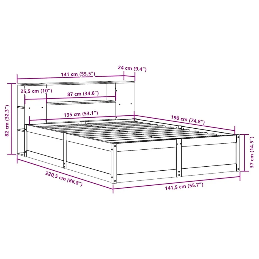 Cadre de lit sans matelas 135x190 cm bois de pin massif - 12