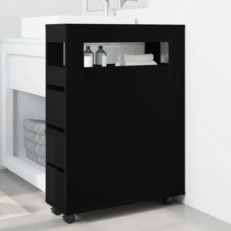 Meuble étroit de salle de bain à roulettes noir - 3