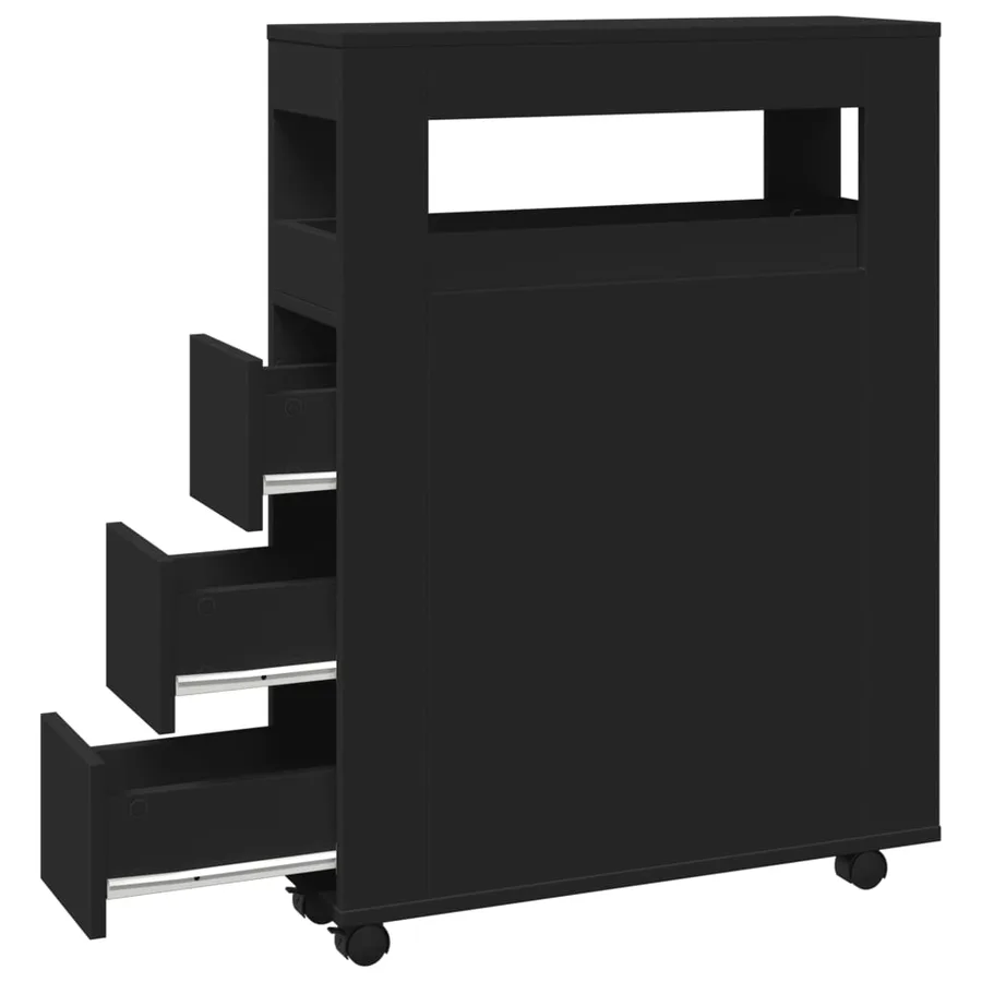 Meuble étroit de salle de bain à roulettes noir - 7