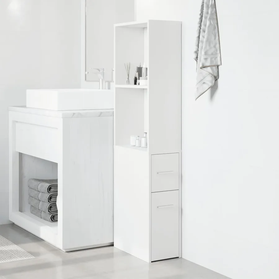 Armoire de salle de bain étroite avec roulettes blanc - 3