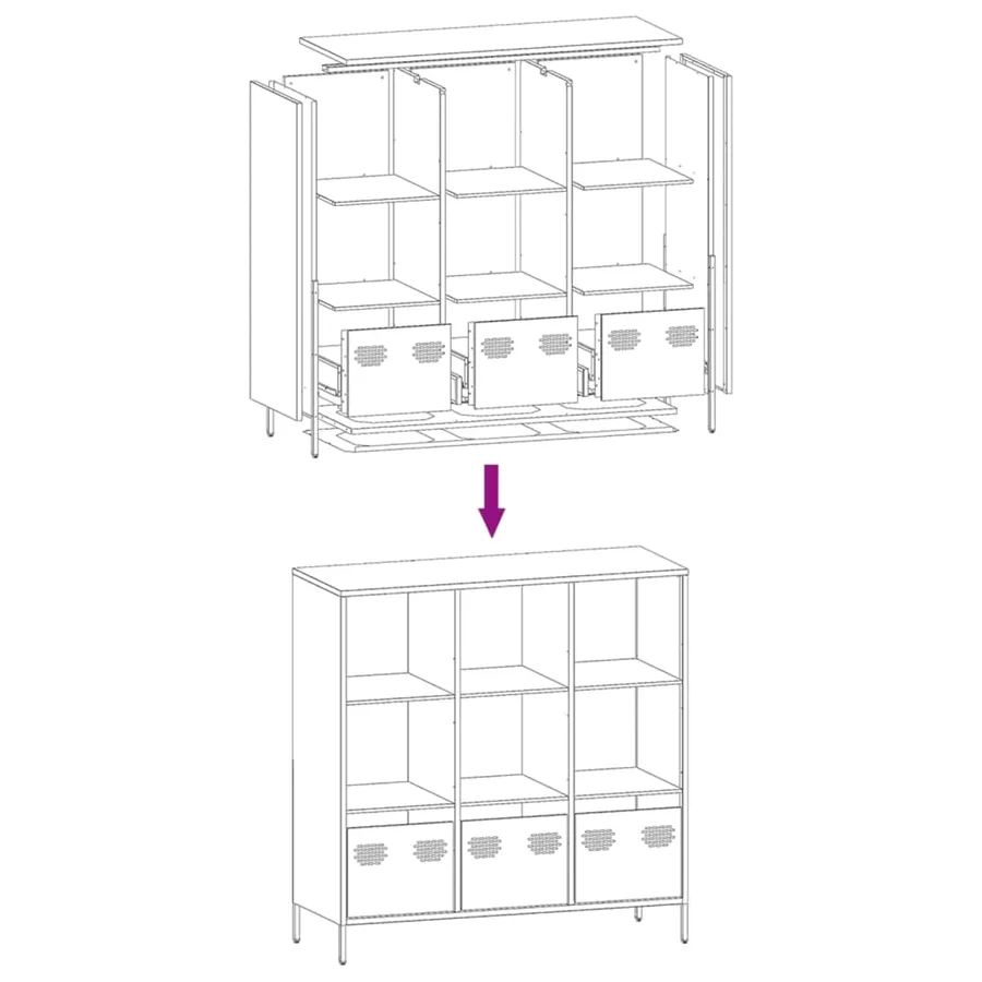 Buffet haut noir 101,5x39x103,5 cm acier - 11