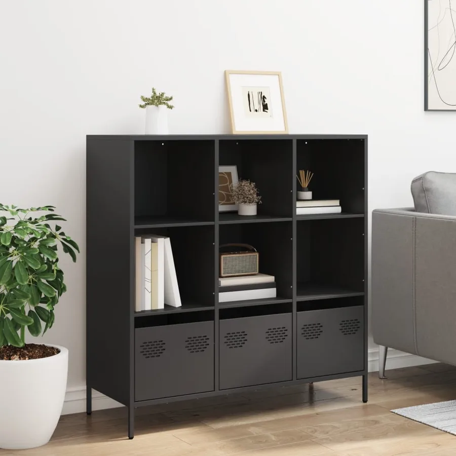 Buffet haut noir 101,5x39x103,5 cm acier - 3