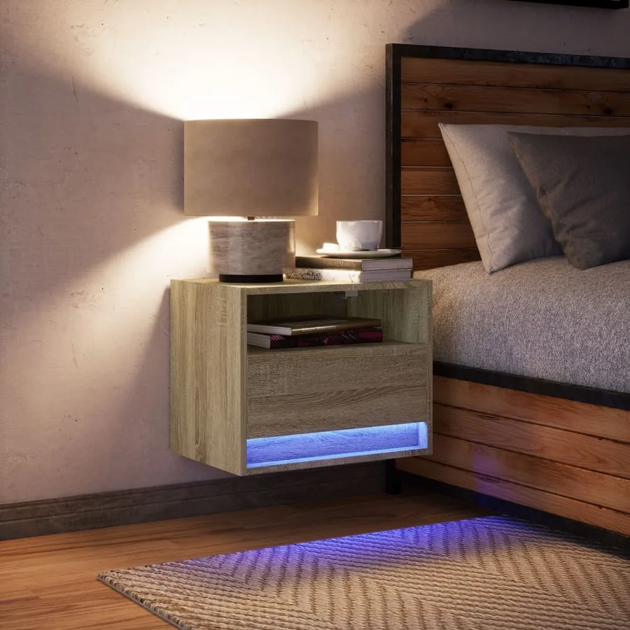 Table de chevet murale avec lumières LED chêne sonoma - 5