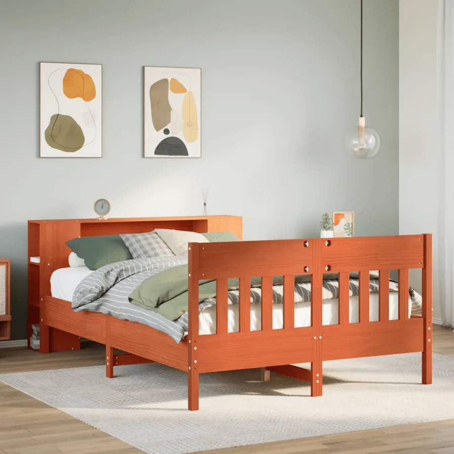 Lit bibliothèque sans matelas cire marron 150x200 cm pin massif