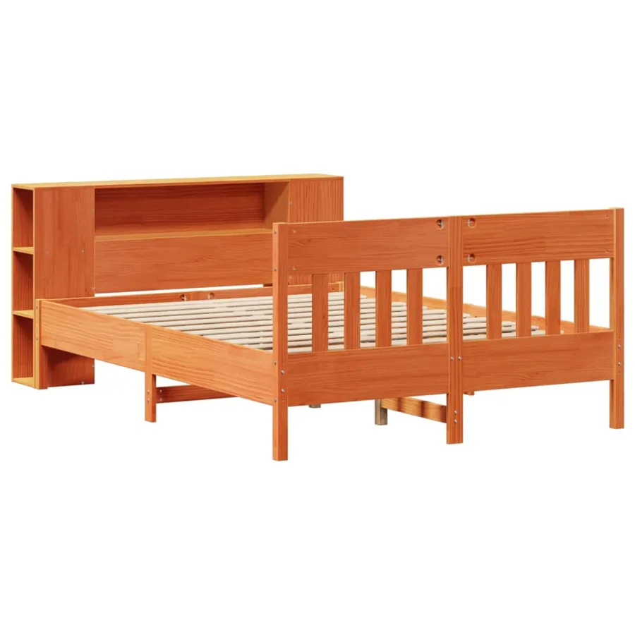 Lit bibliothèque sans matelas cire marron 150x200 cm pin massif - 3