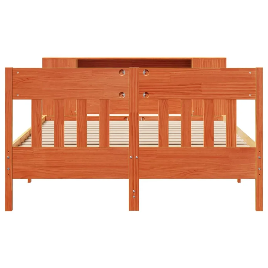 Lit bibliothèque sans matelas cire marron 150x200 cm pin massif - 4