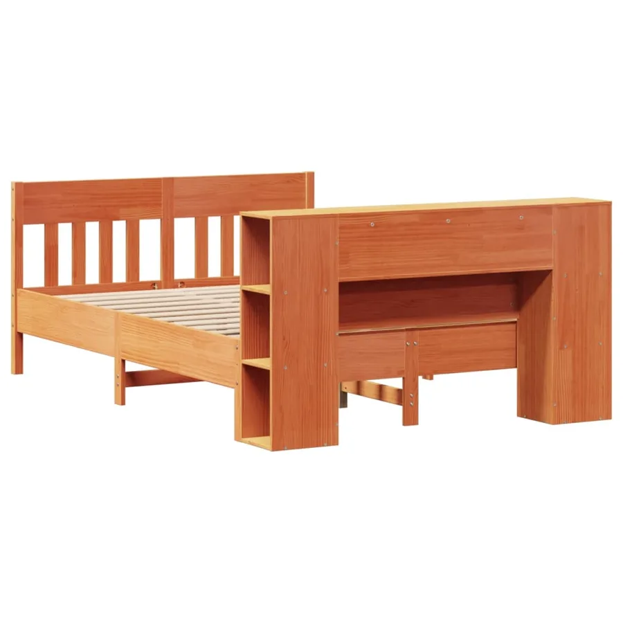 Lit bibliothèque sans matelas cire marron 150x200 cm pin massif - 6