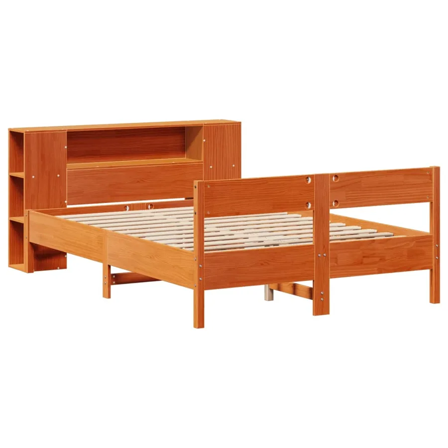 Lit bibliothèque sans matelas cire marron 150x200 cm pin massif - 3