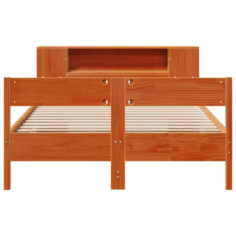 Lit bibliothèque sans matelas cire marron 150x200 cm pin massif - 4
