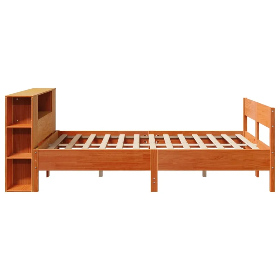 Lit bibliothèque sans matelas cire marron 150x200 cm pin massif - 5