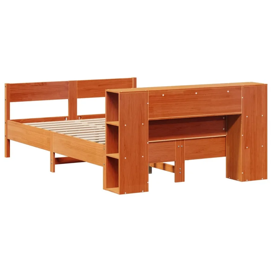 Lit bibliothèque sans matelas cire marron 150x200 cm pin massif - 6