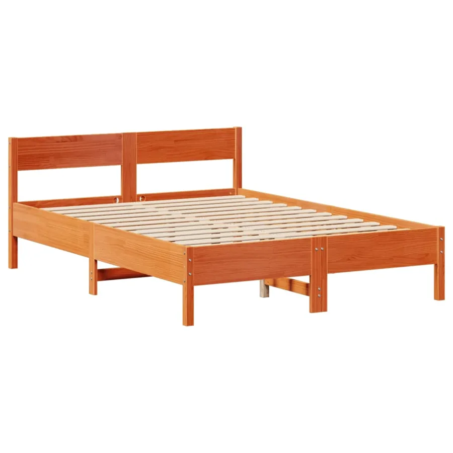 Lit bibliothèque sans matelas cire marron 150x200 cm pin massif - 8