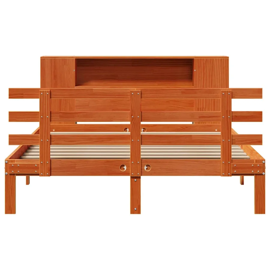 Lit bibliothèque sans matelas cire marron 150x200 cm pin massif - 4