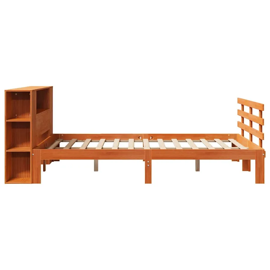 Lit bibliothèque sans matelas cire marron 150x200 cm pin massif - 5
