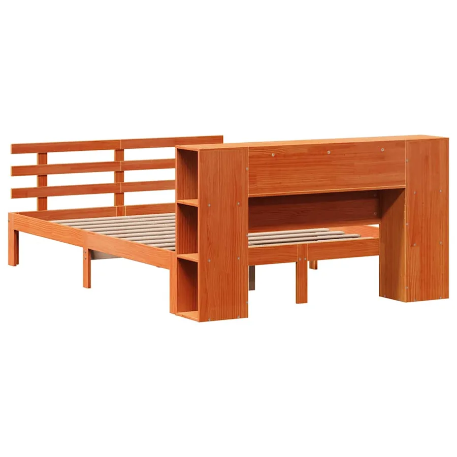 Lit bibliothèque sans matelas cire marron 150x200 cm pin massif - 6