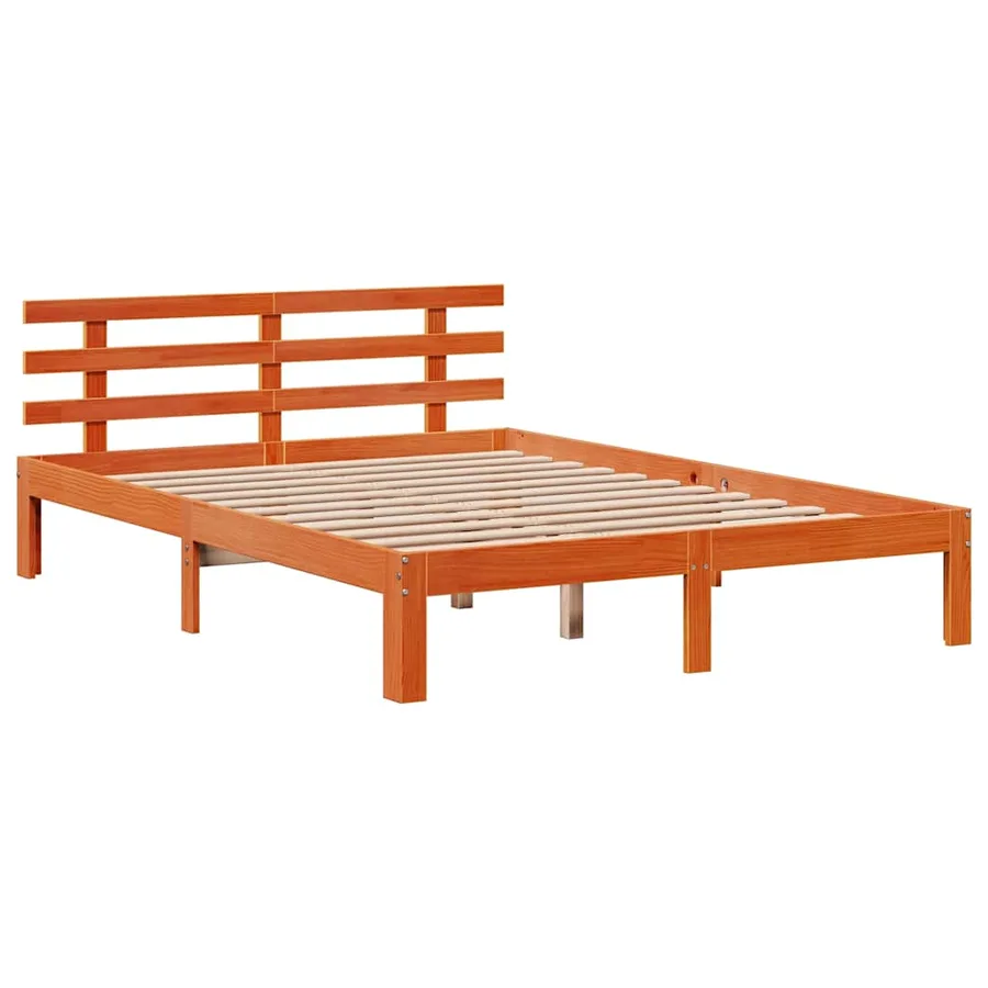 Lit bibliothèque sans matelas cire marron 150x200 cm pin massif - 8