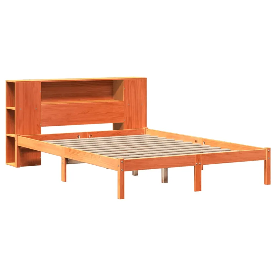 Lit bibliothèque sans matelas cire marron 140x190 cm pin massif - 3
