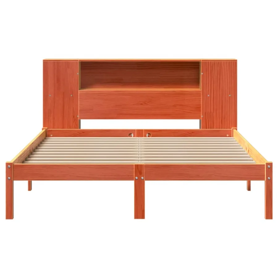 Lit bibliothèque sans matelas cire marron 140x190 cm pin massif - 4
