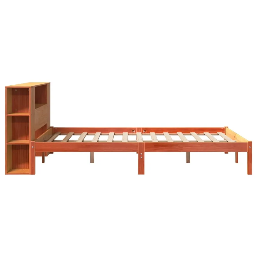 Lit bibliothèque sans matelas cire marron 140x190 cm pin massif - 7