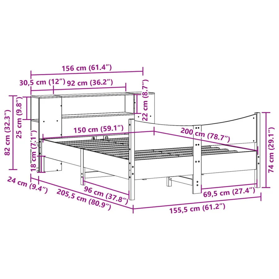 Cadre de lit sans matelas cire marron 150x200cm bois pin massif - 11