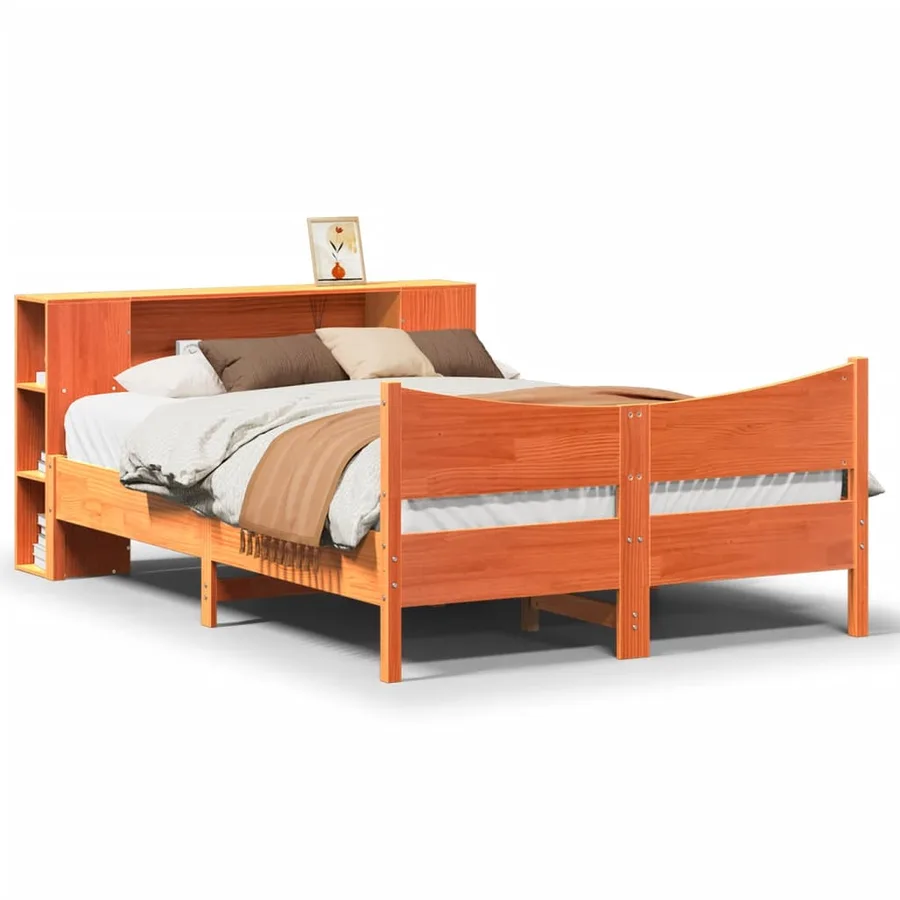 Cadre de lit sans matelas cire marron 150x200cm bois pin massif - 2