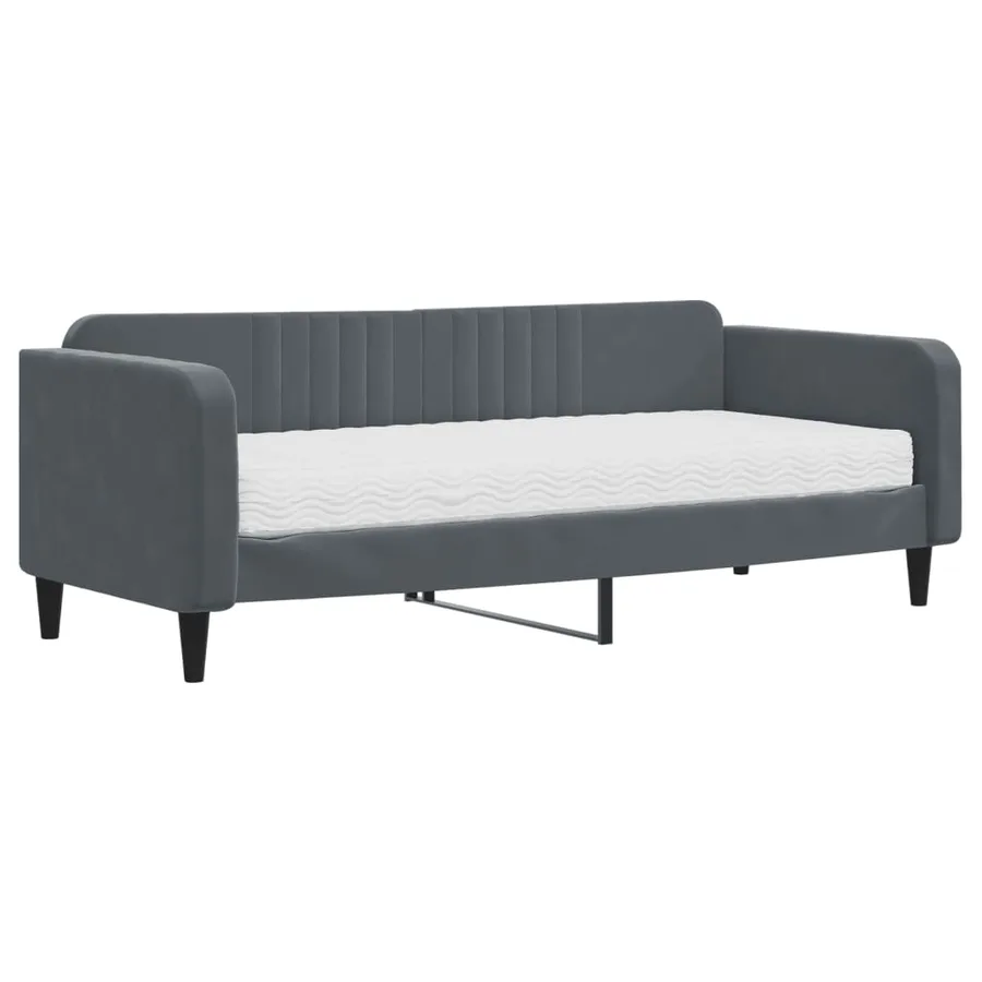 Lit de jour avec matelas gris foncé 90x200 cm velours - 2