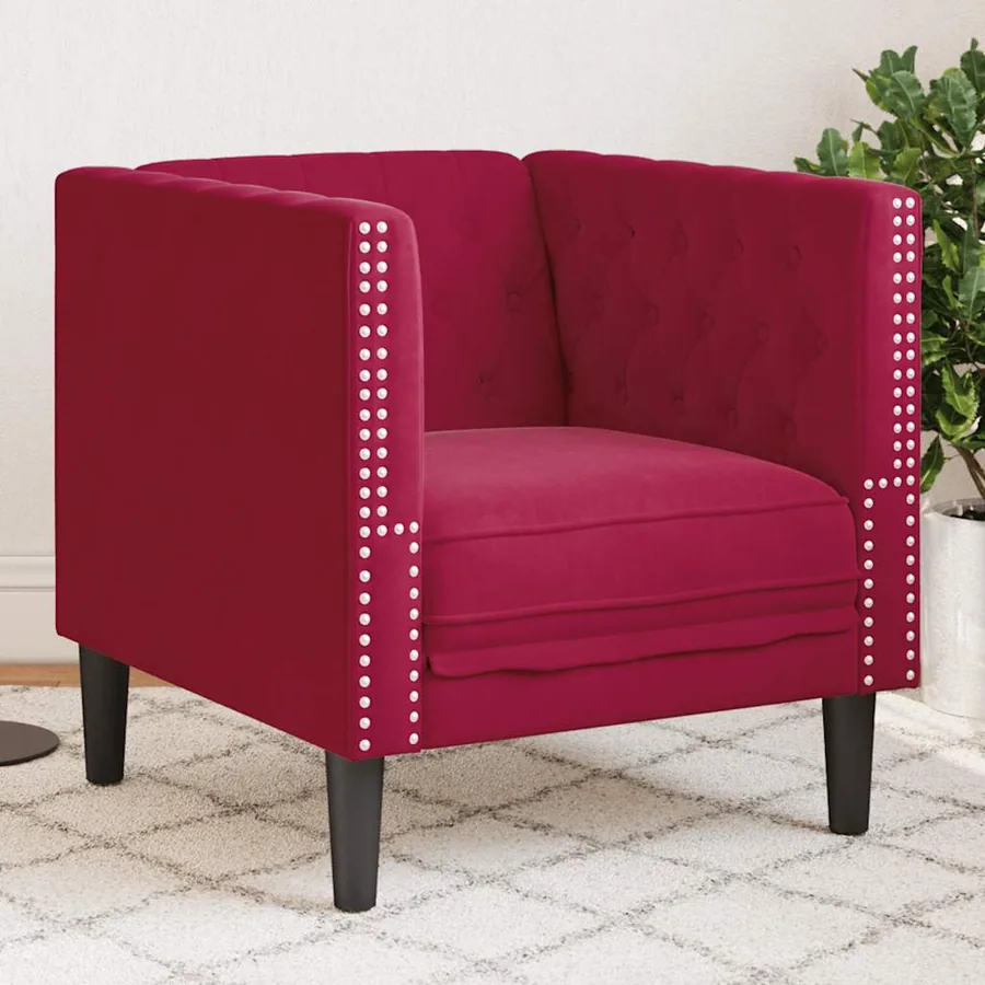 Fauteuil Chesterfield rouge bordeaux velours