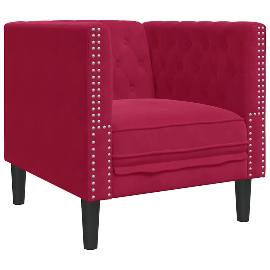 Fauteuil Chesterfield rouge bordeaux velours - 2