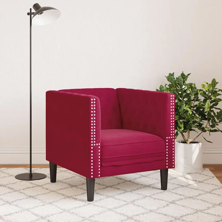 Fauteuil Chesterfield rouge bordeaux velours - 3