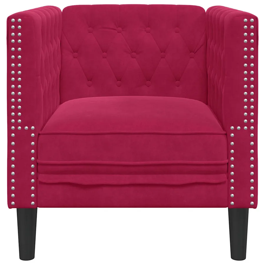 Fauteuil Chesterfield rouge bordeaux velours - 4