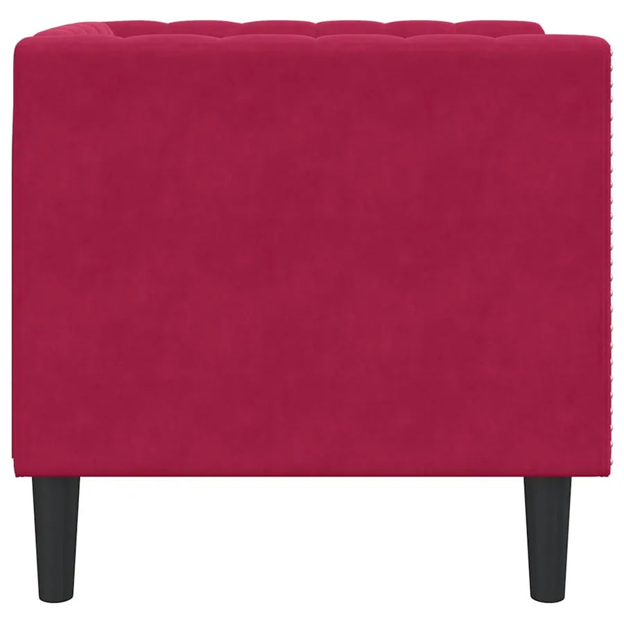 Fauteuil Chesterfield rouge bordeaux velours - 5