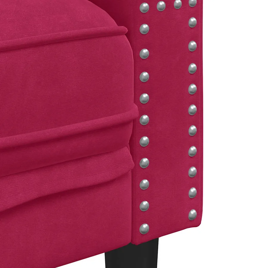 Fauteuil Chesterfield rouge bordeaux velours - 7